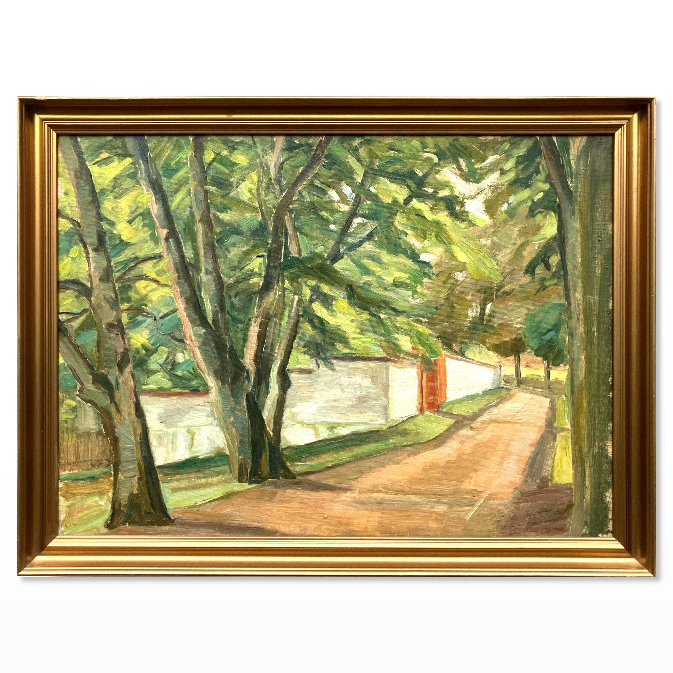 Smaller Danish Landscape Oil Painting: Mid-Century Rural Scene - Image 1