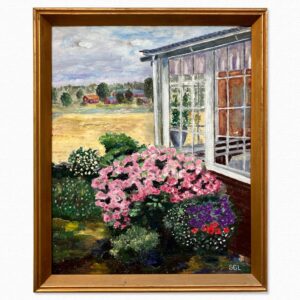 Scandinavian Impressionist Oil Painting – Blooming Garden View, Swedish Fine Art, Framed Landscape, original artwork