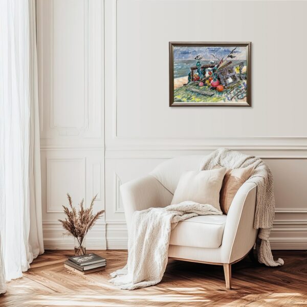 Fishing Gear Still Life, Vintage Oil Painting, Swedish Coastal Decor