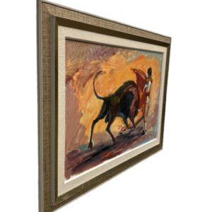 Spanish Bullfight Scene, Large Vintage Oil Painting, European Decor - Image 4