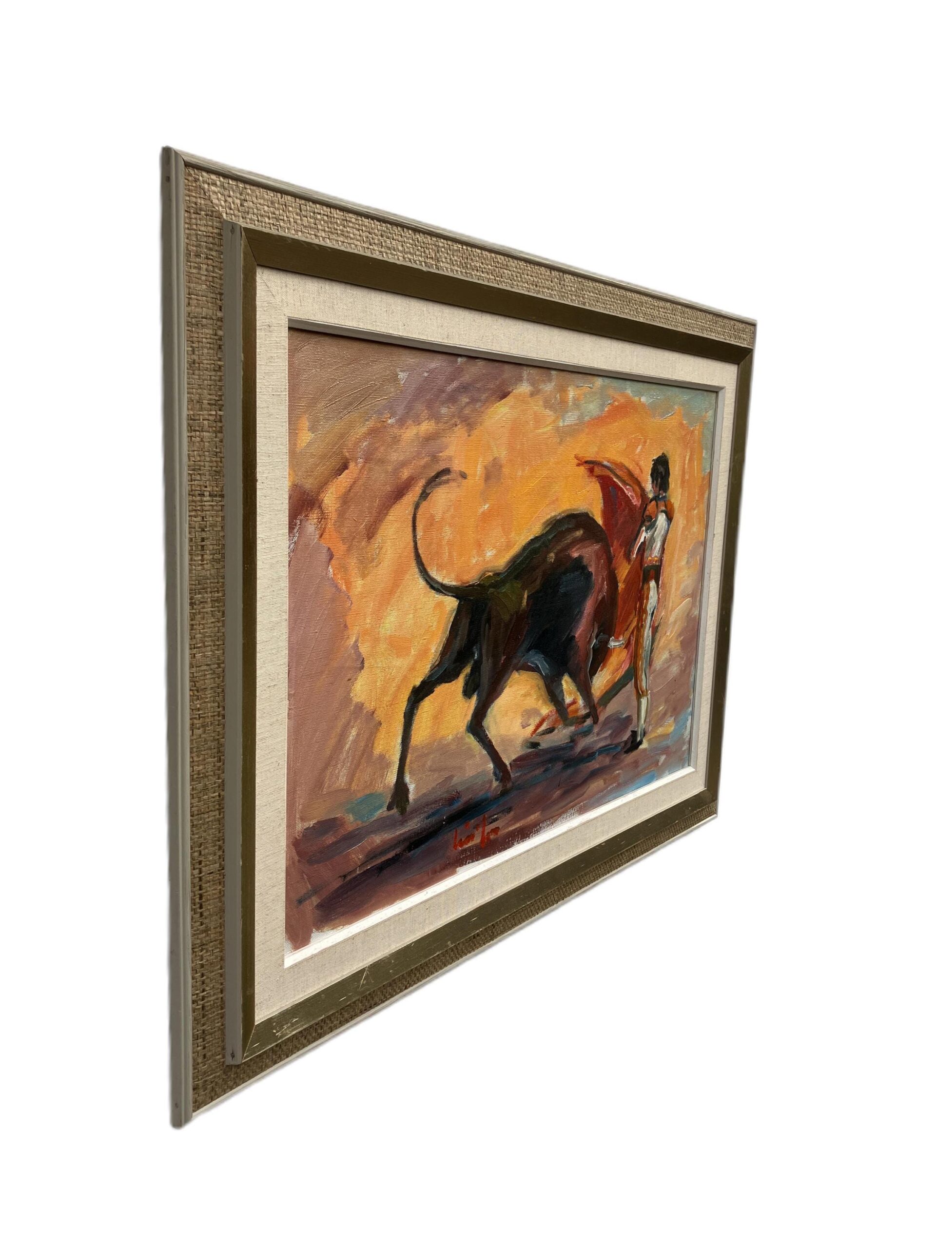 Spanish Bullfight Scene, Large Vintage Oil Painting, European Decor - Image 4