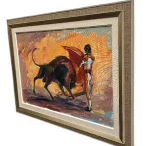 Spanish Bullfight Scene, Large Vintage Oil Painting, European Decor - Image 5