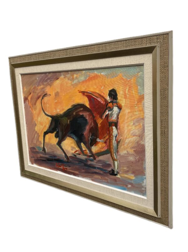 Spanish Bullfight Scene, Large Vintage Oil Painting, European Decor