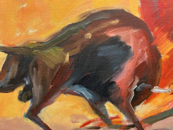 Spanish Bullfight Scene, Large Vintage Oil Painting, European Decor