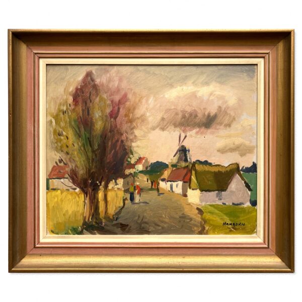 Vintage Impressionist Oil Painting by Axel Hamborn, Swedish Village Scene, Framed Scandinavian  Fine Art