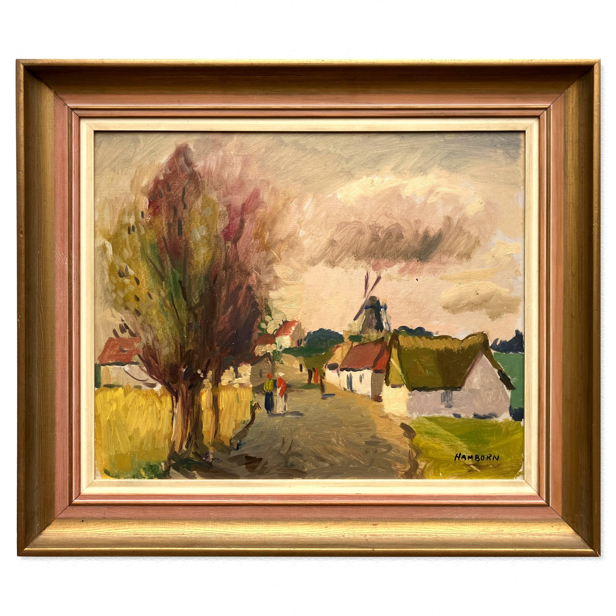 Vintage Impressionist Oil Painting by Axel Hamborn, Swedish Village Scene, Framed Scandinavian  Fine Art - Image 1