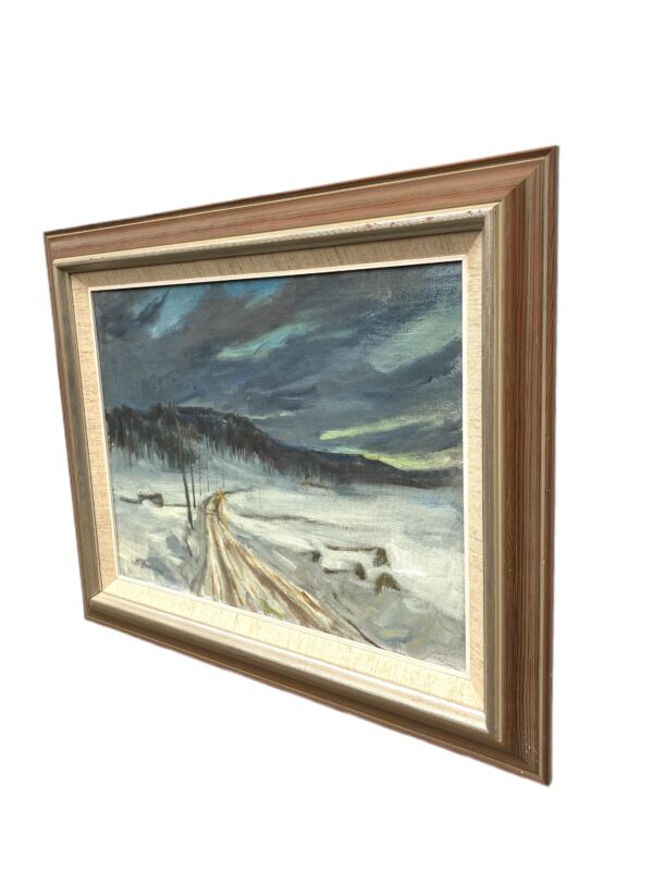 Scandinavian Winter Landscape, Vintage Oil Painting, Farmhouse Decor