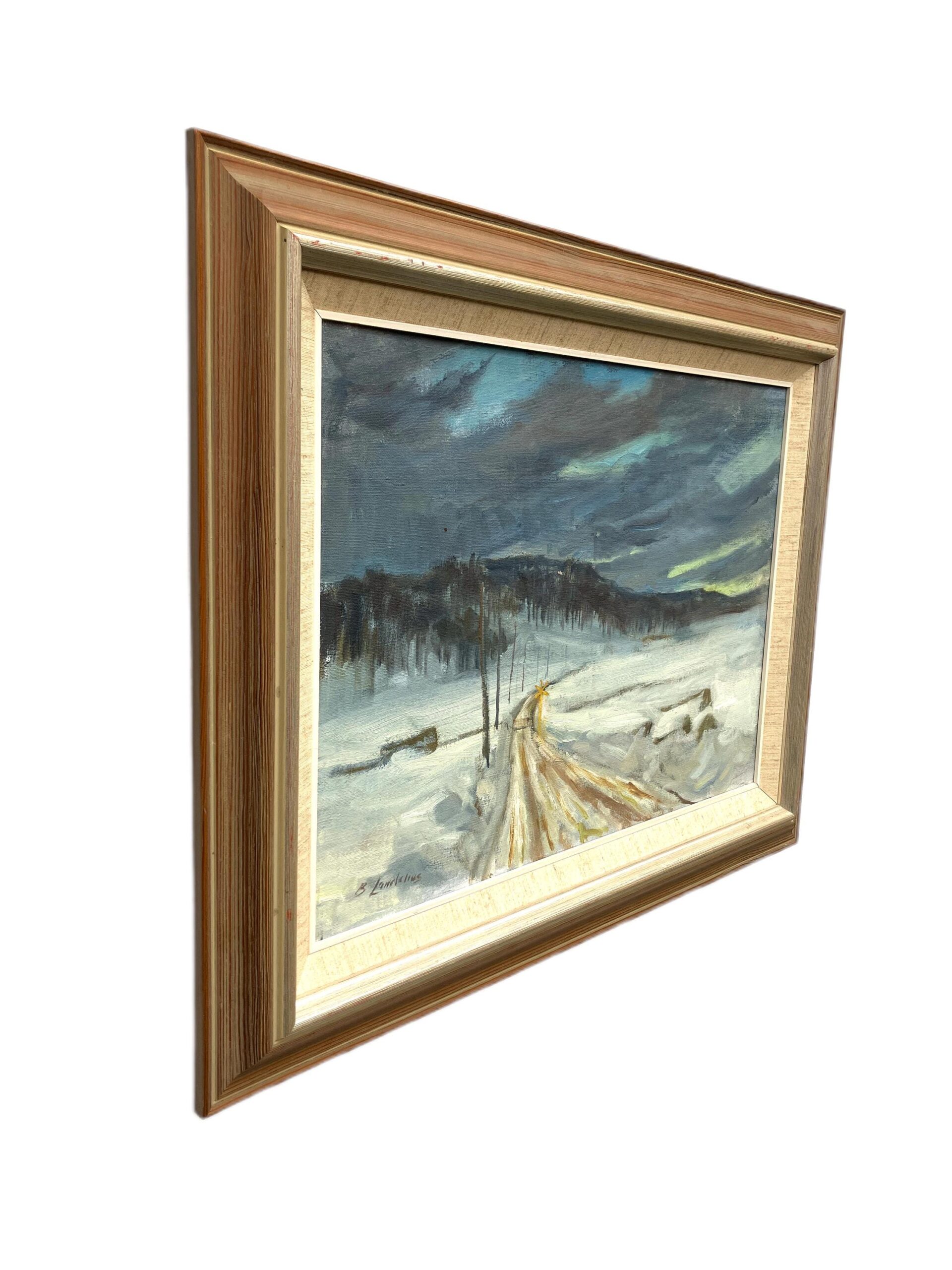 Scandinavian Winter Landscape, Vintage Oil Painting, Farmhouse Decor - Image 4