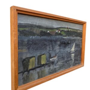 Danish Lake Landscape with Sailboat, Oil on Canvas, Mid-20th Century - Image 3