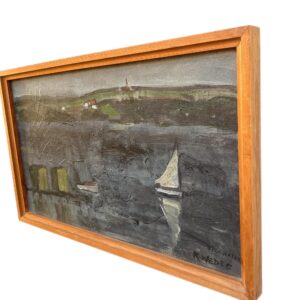 Danish Lake Landscape with Sailboat, Oil on Canvas, Mid-20th Century - Image 4