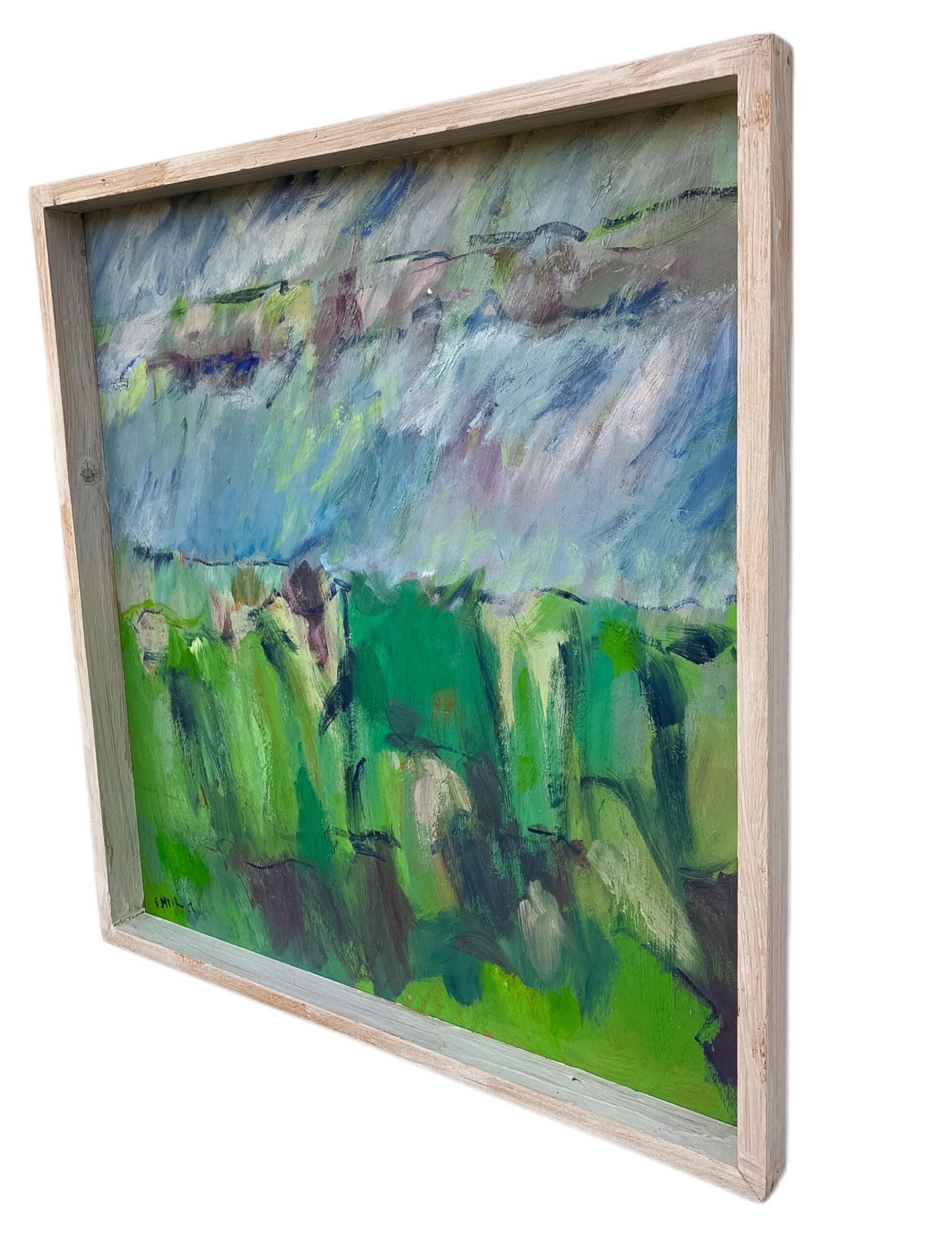 Original Danish Oil Painting – Abstract Green Marsh Landscape – Late 20th Century - Image 4