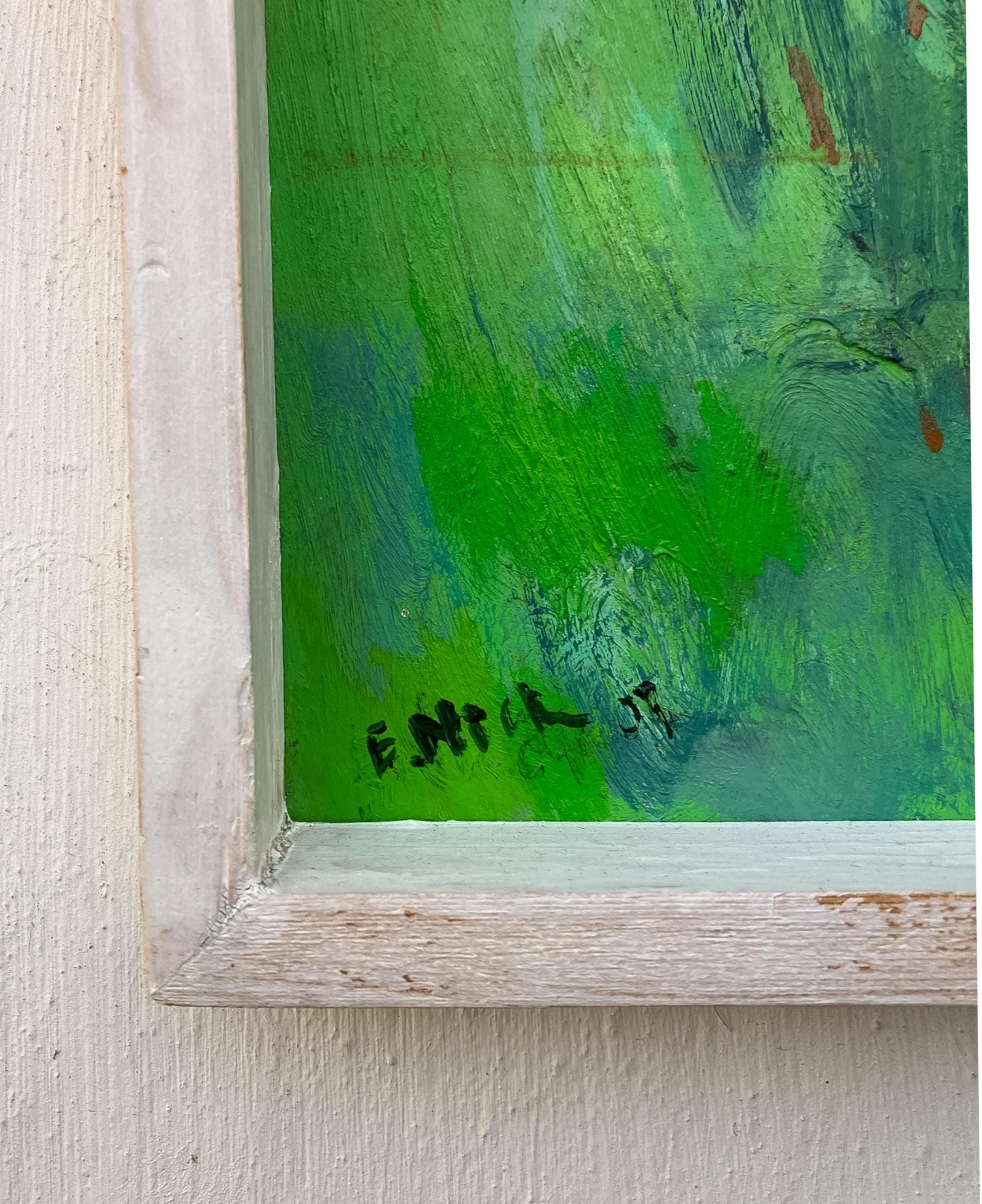 Original Danish Oil Painting – Abstract Green Marsh Landscape – Late 20th Century - Image 7