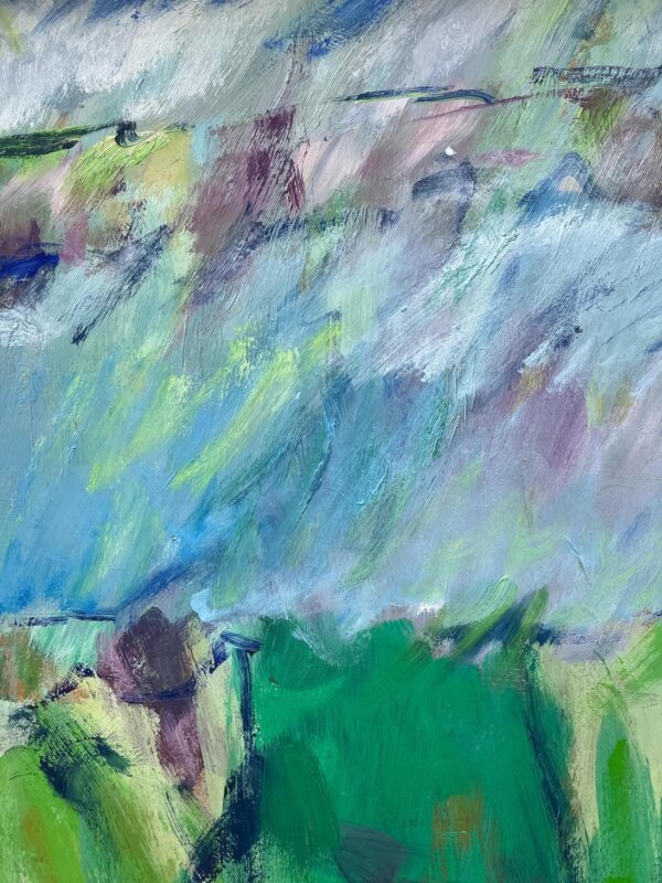 Original Danish Oil Painting – Abstract Green Marsh Landscape – Late 20th Century