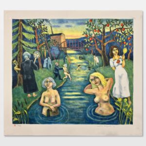Large Figurative Bathing Scene, Jussi Taipaleenmäki, Signed Limited Edition Lithograph