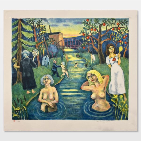 Large Figurative Bathing Scene, Jussi Taipaleenmäki, Signed Limited Edition Lithograph
