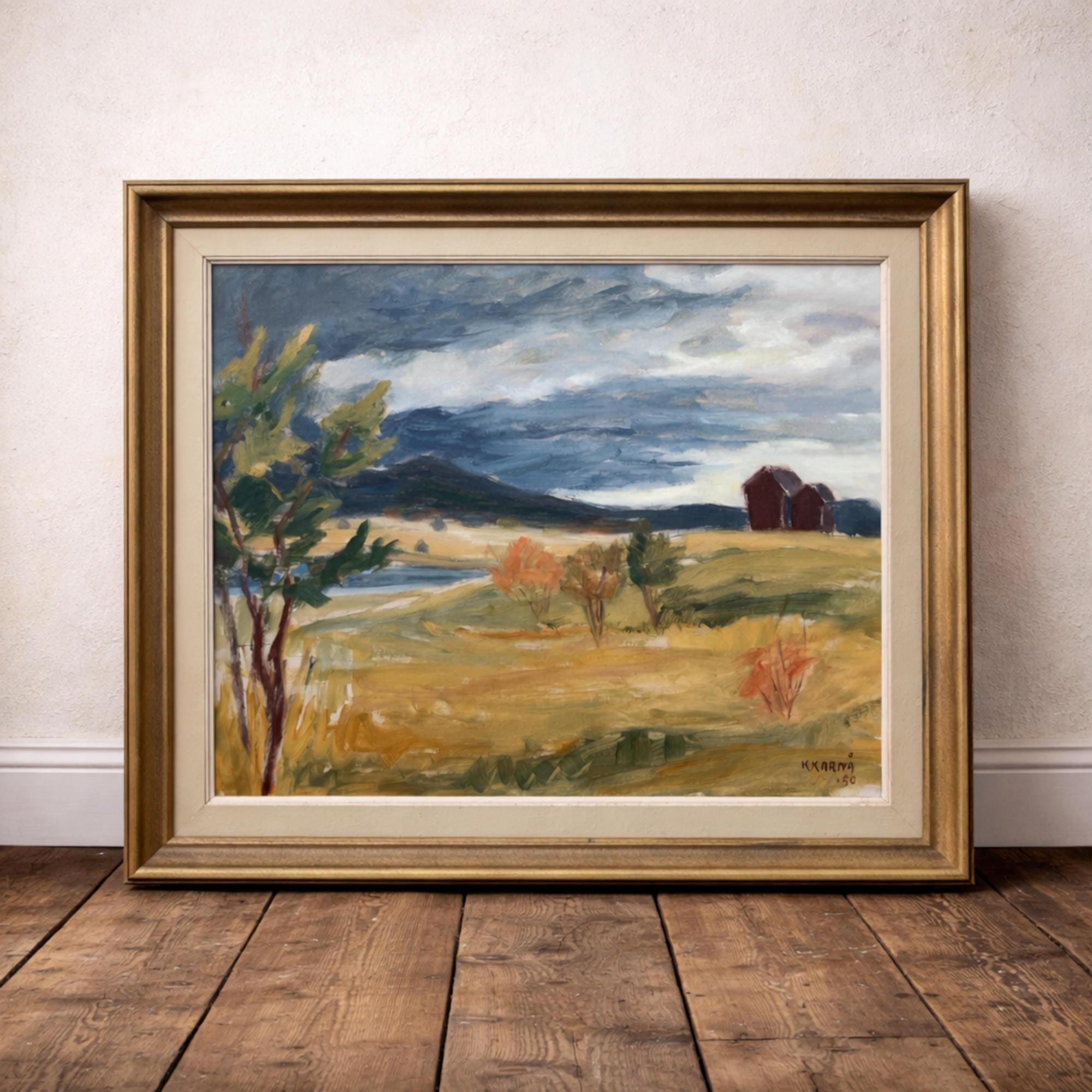 Mid Century Scandinavian Oil Painting – Large Swedish Mountain Landscape, 1950, Original Vintage Art - Image 6