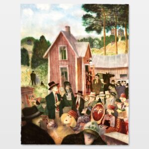 Large Flea Market Scene, Swedish art by Kjell Sundberg, Signed Lithograph Print