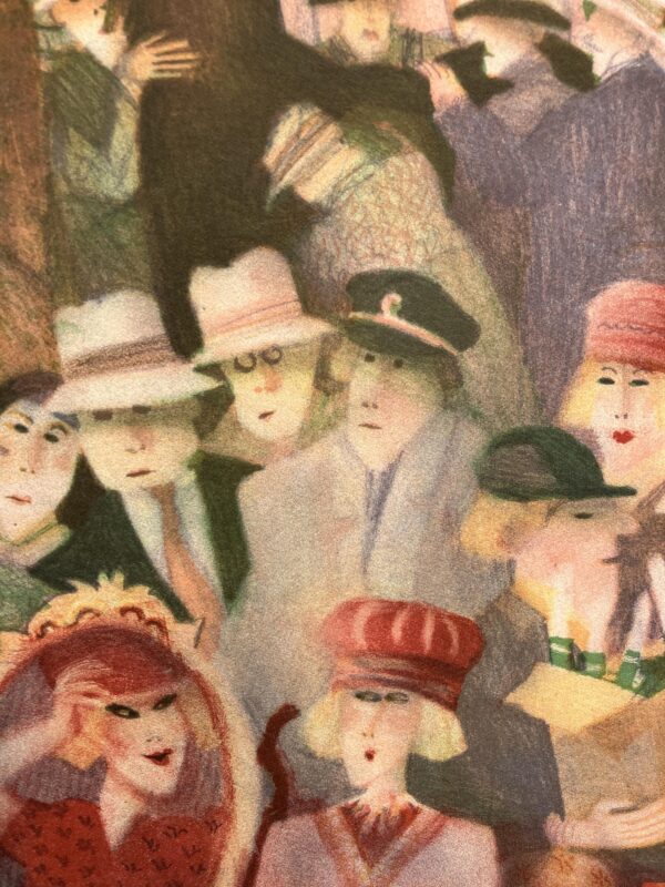 Large Flea Market Scene, Swedish art by Kjell Sundberg, Signed Lithograph Print