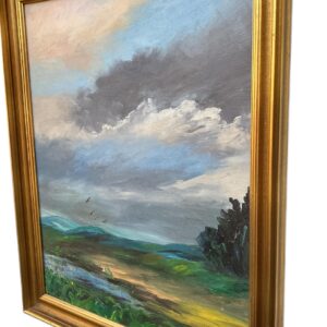 Vintage Danish Landscape Oil Painting, Birds and Dramatic Sky, Signed and dated 1969 - Image 6