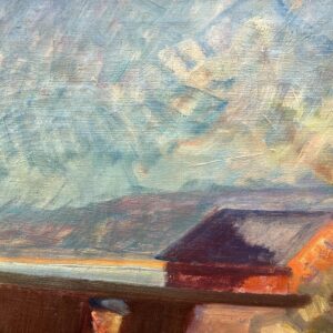 Nis Stougaard Coastal Bonfire Scene Oil Painting Mid-Century Danish Landscape - Image 9