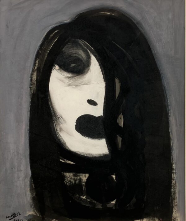 Original Scandinavian gouache painting, modernist portrait figure, Mid Century, figurative wall art