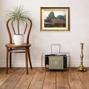 Swedish Farmhouse Landscape Painting, Helge Kemner Vintage Oil Painting, Scandinavian Decor - Image 3