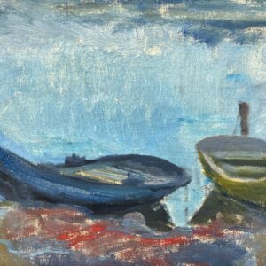 Large Coastal Seascape with Boats, Vintage Oil Painting, Scandinavian Coastal Decor - Image 9