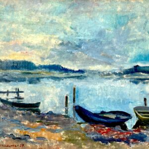 Large Coastal Seascape with Boats, Vintage Oil Painting, Scandinavian Coastal Decor - Image 5