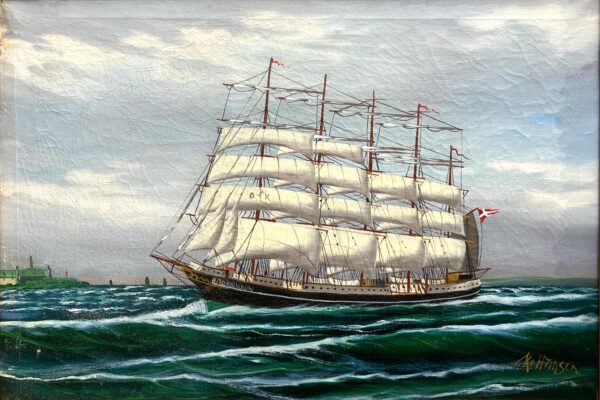 Tall Ship Oil Painting, Kronborg Castle Helsingor Oresund Maritime Scene