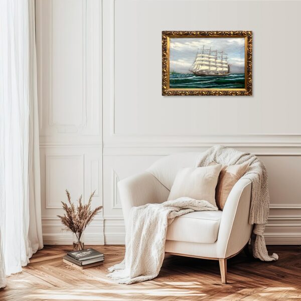 Tall Ship Oil Painting, Kronborg Castle Helsingor Oresund Maritime Scene