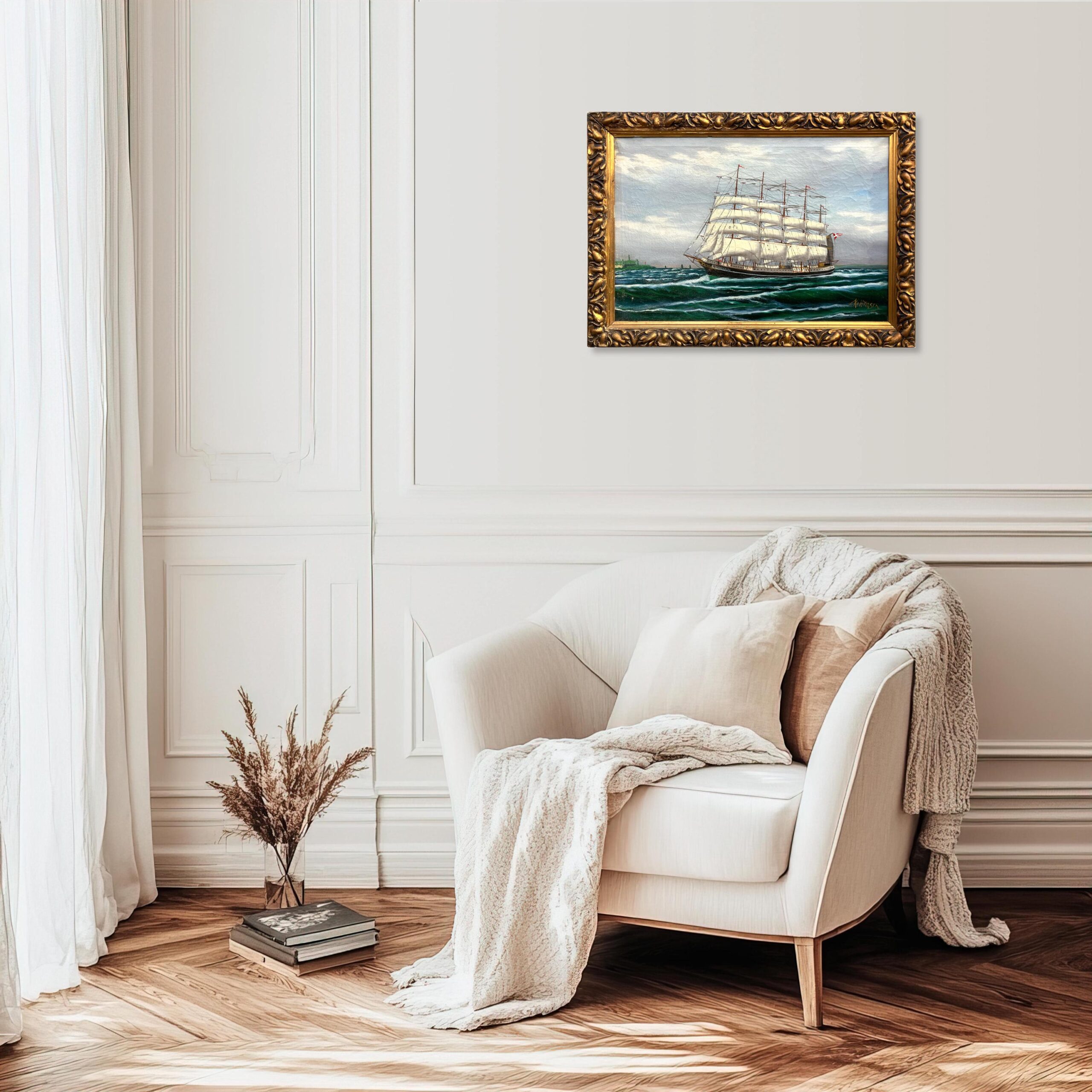 Tall Ship Oil Painting, Kronborg Castle Helsingor Oresund Maritime Scene - Image 2