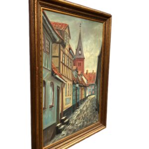 Large Danish Town Street Scene, Original Vintage Oil Painting, European Decor - Image 5