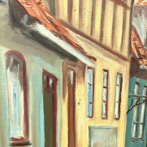 Large Danish Town Street Scene, Original Vintage Oil Painting, European Decor - Image 8