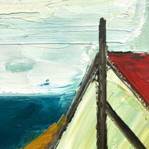 Coastal Village Scene, Vintage Oil Painting, Scandinavian Coastal Decor - Image 7
