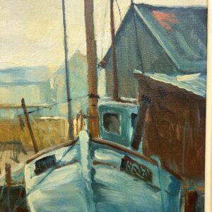 Fishing Boats Harbor Painting, Oil on Canvas, Scandinavian 1960s - Image 7
