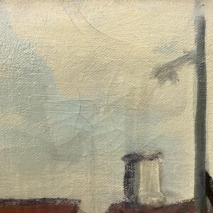 Harbor Scene Oil Painting, Danish Fishing Harbor with Figures, 1970s - Image 7