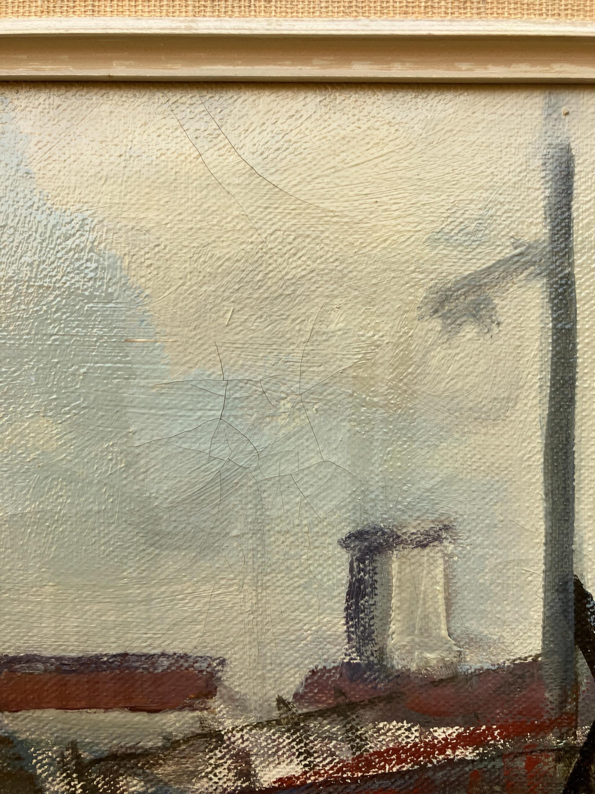 Harbor Scene Oil Painting, Danish Fishing Harbor with Figures, 1970s - Image 7