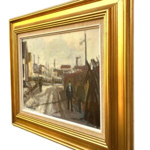 Harbor Scene Oil Painting, Danish Fishing Harbor with Figures, 1970s - Image 4