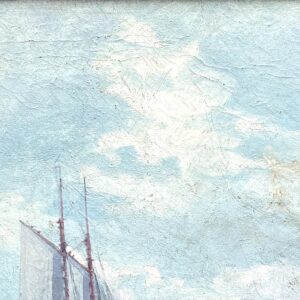 Coastal Seascape with Ship, Vintage Oil Painting, Scandinavian Coastal Decor - Image 8