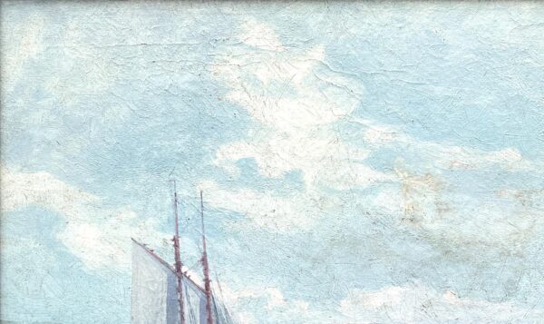 Coastal Seascape with Ship, Vintage Oil Painting, Scandinavian Coastal Decor