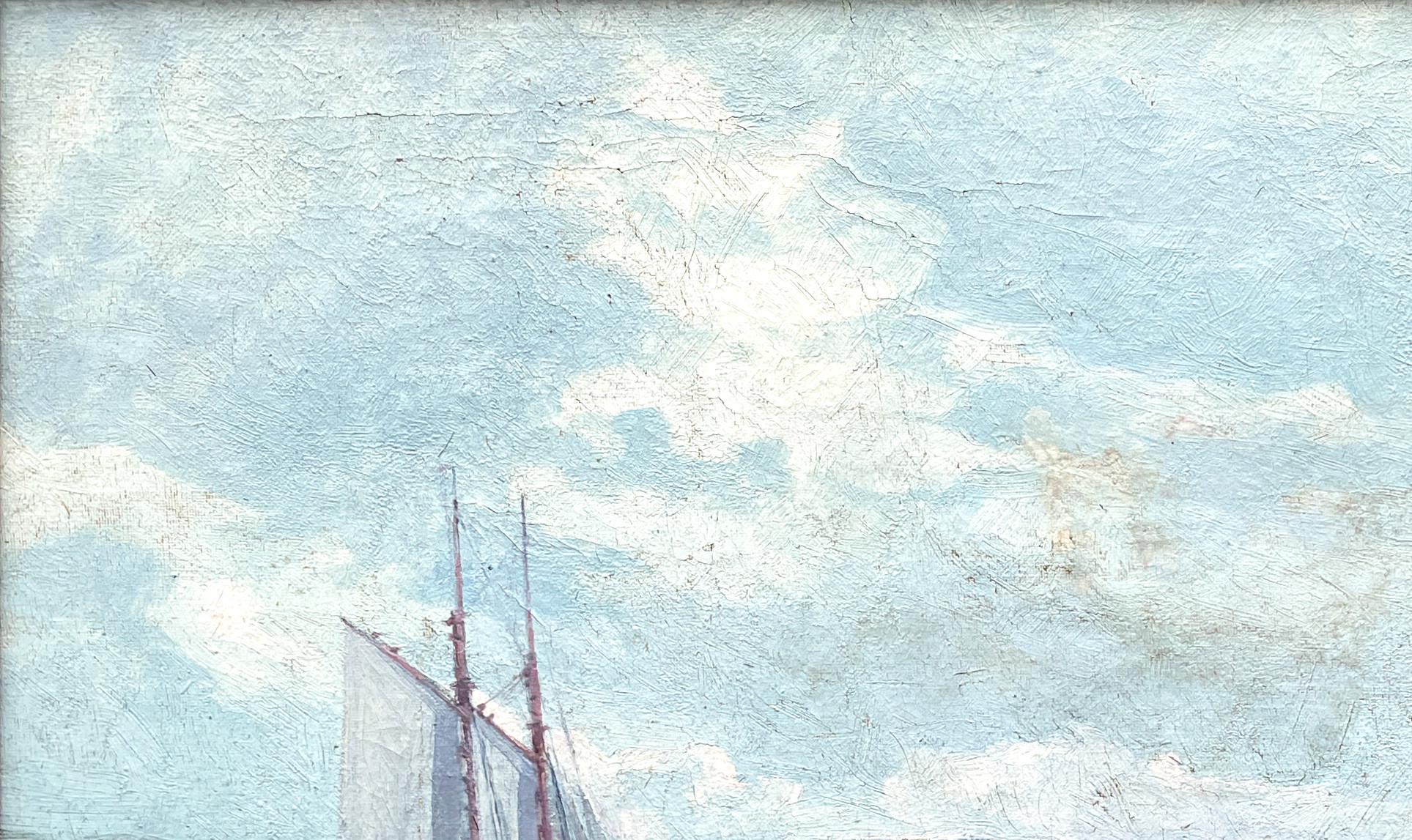 Coastal Seascape with Ship, Vintage Oil Painting, Scandinavian Coastal Decor - Image 8