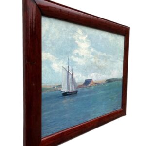 Coastal Seascape with Ship, Vintage Oil Painting, Scandinavian Coastal Decor - Image 5