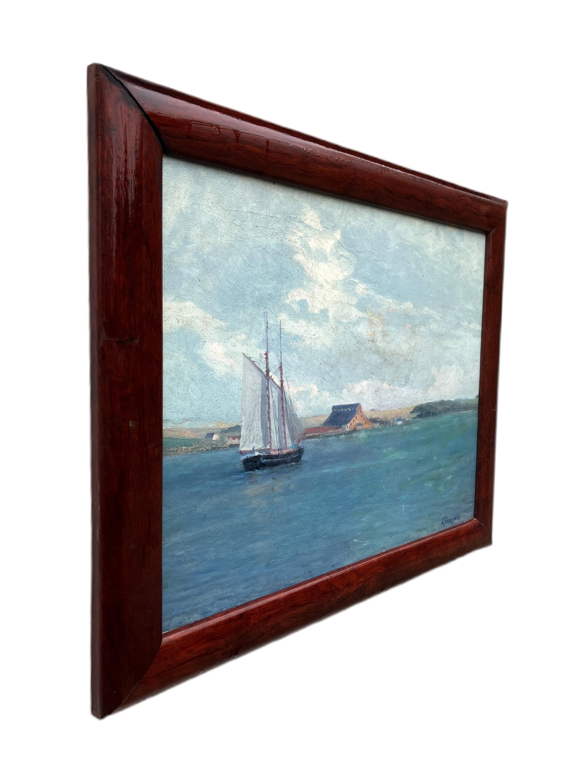 Coastal Seascape with Ship, Vintage Oil Painting, Scandinavian Coastal Decor - Image 5