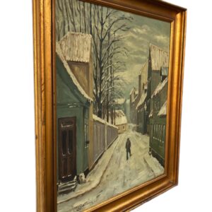 Scandinavian Street Scene Painting – Aalborg 1928 Skolegade – Danish Vintage Oil Painting - Image 3