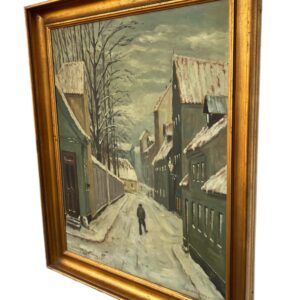 Scandinavian Street Scene Painting – Aalborg 1928 Skolegade – Danish Vintage Oil Painting - Image 4