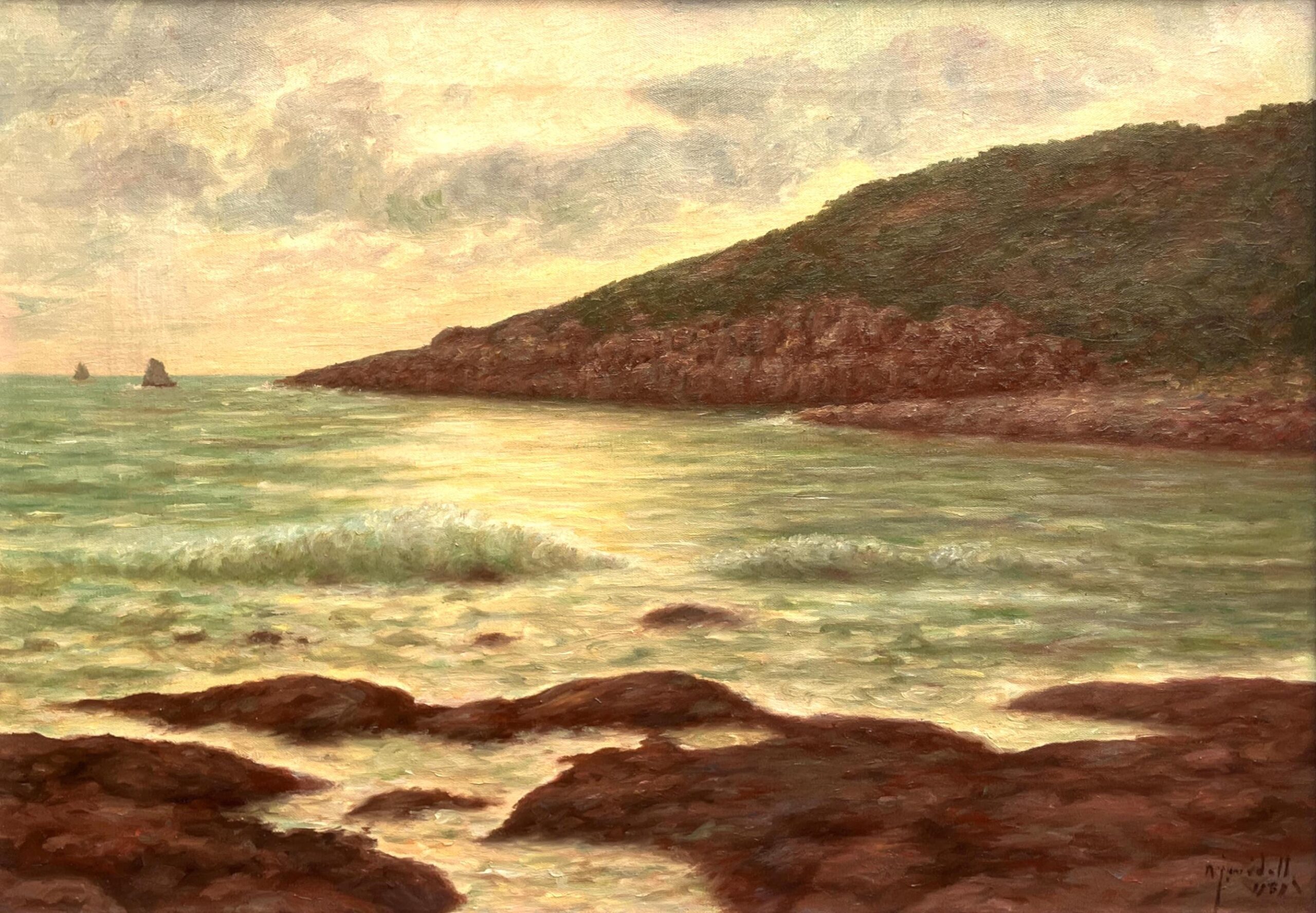 Vintage Scandinavian Seascape Coastal Painting – Sweden Oil Painting - Image 5