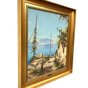 Large Capri Italy Coastal Scene with Figures, Vintage Oil Painting, European Decor - Image 4
