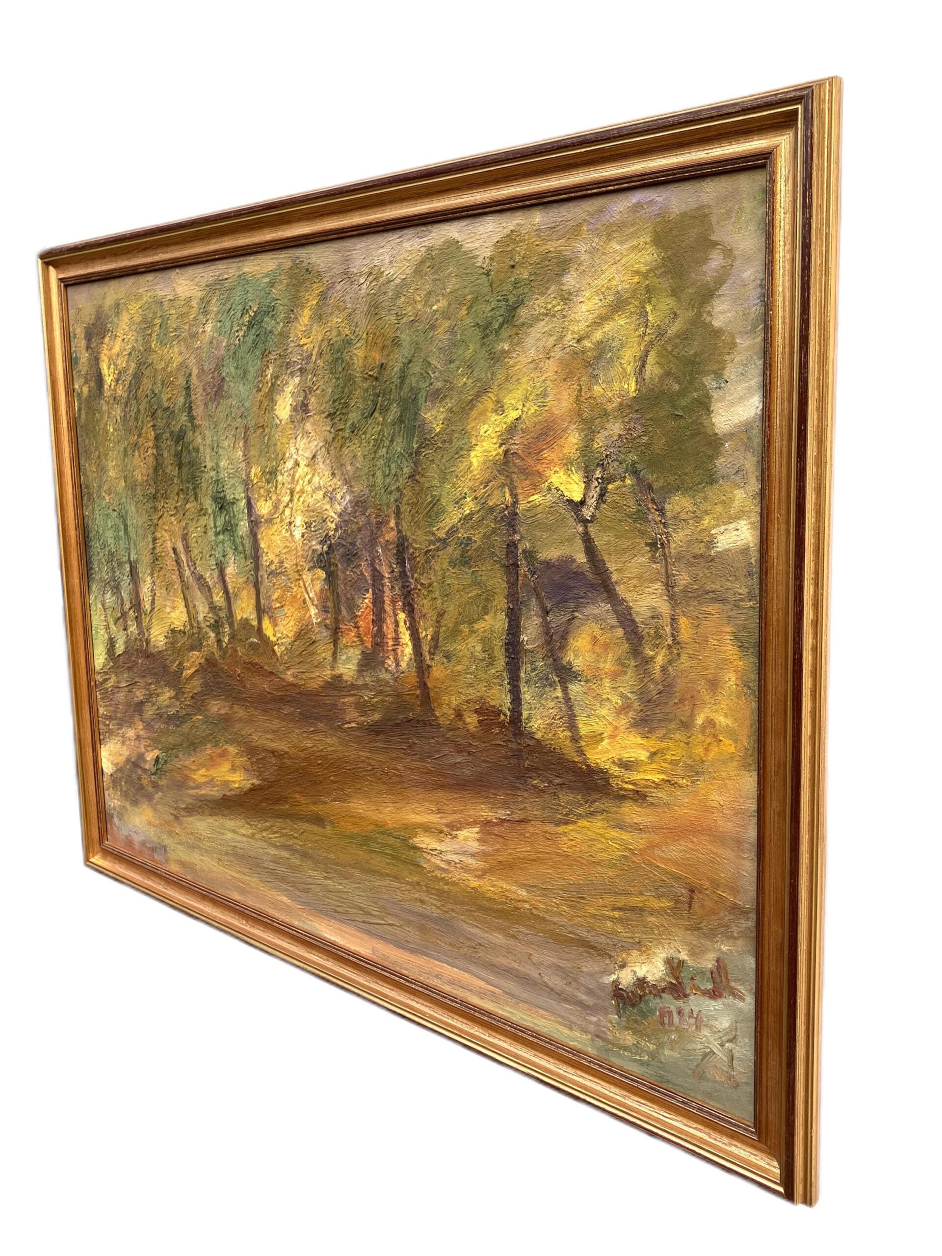 Vintage Scandinavian Woodland Landscape – Nordic Forest Oil Painting - Image 4
