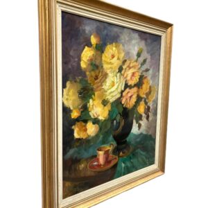 Vintage Danish Floral Oil Painting – Mid Century Scandinavian Still Life Art - Image 8