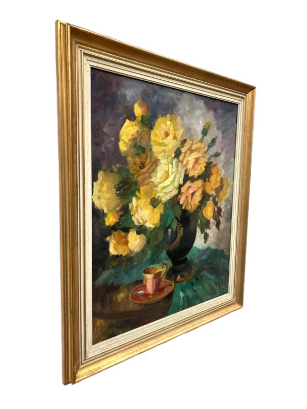 Vintage Danish Floral Oil Painting – Mid Century Scandinavian Still Life Art